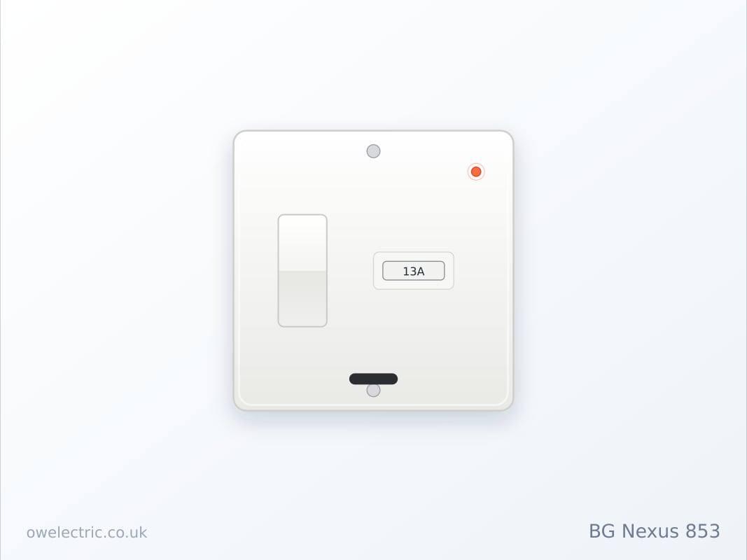 BG Nexus 853 13A Switched Fused Connection Unit with Neon and Flex Outlet, White Moulded (853) sold online by OW Electric London