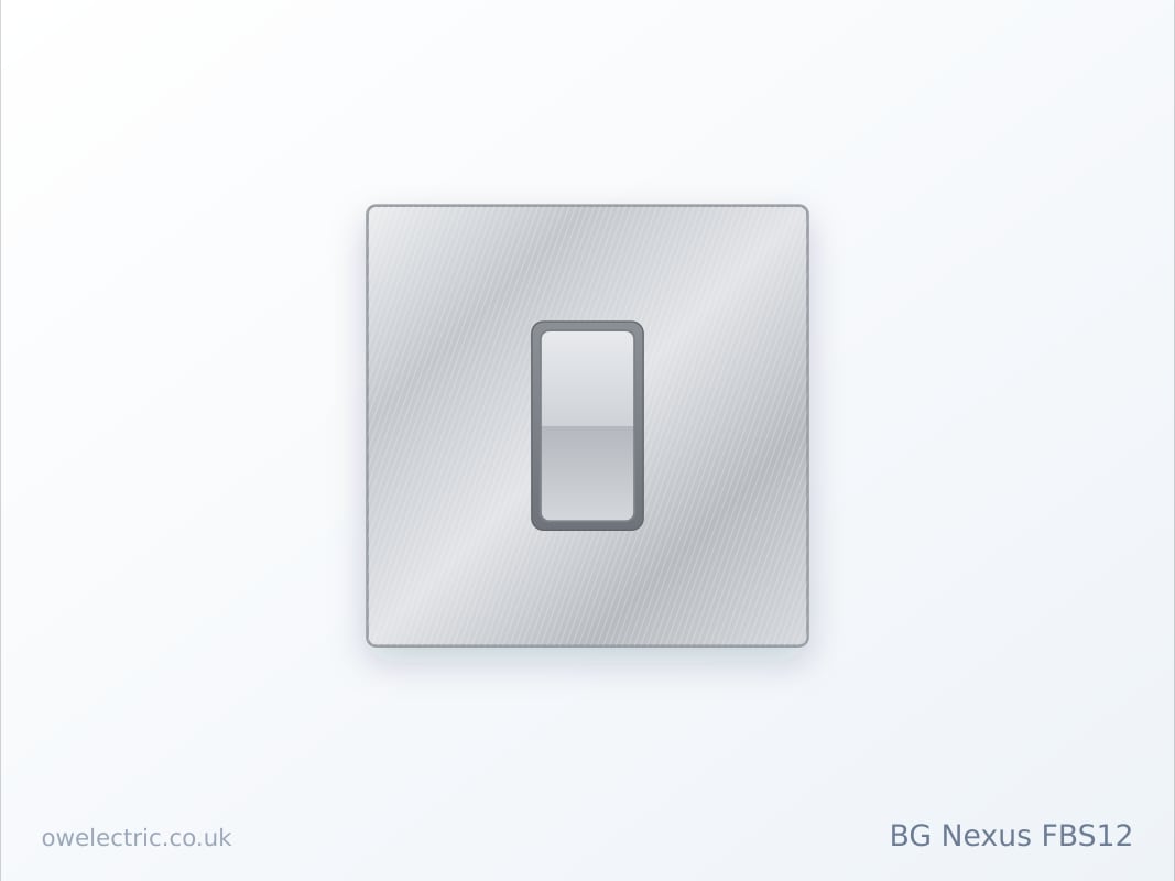 BG Nexus FBS12 1 Gang 2 Way 20A 16AX Light Switch, Screwless Flatplate Brushed Steel (FBS12) sold online by OW Electric London