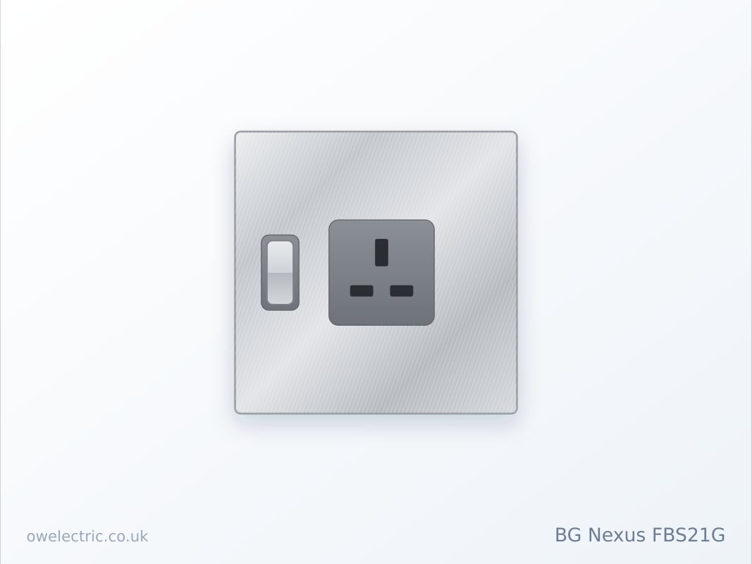 BG Nexus FBS21G 1 Gang 13A Double Pole Switched Socket, Screwless Flatplate Brushed Steel (FBS21G) sold online by OW Electric London