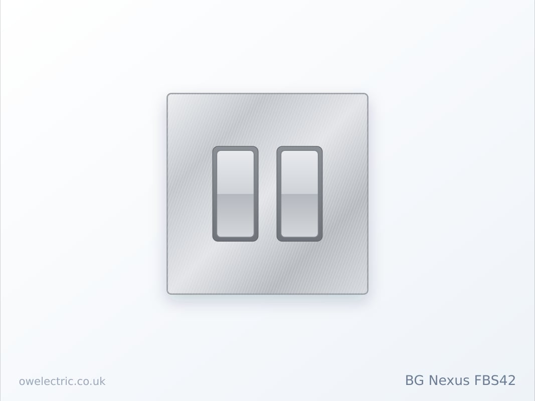 BG Nexus FBS42 2 Gang 2 Way 20A 16AX Light Switch, Screwless Flatplate Brushed Steel (FBS42) sold online by OW Electric London