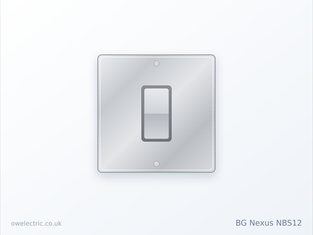 BG Nexus NBS12 1 Gang 2 Way 20A 16AX Light Switch, Brushed Steel (NBS12) sold online by OW Electric London