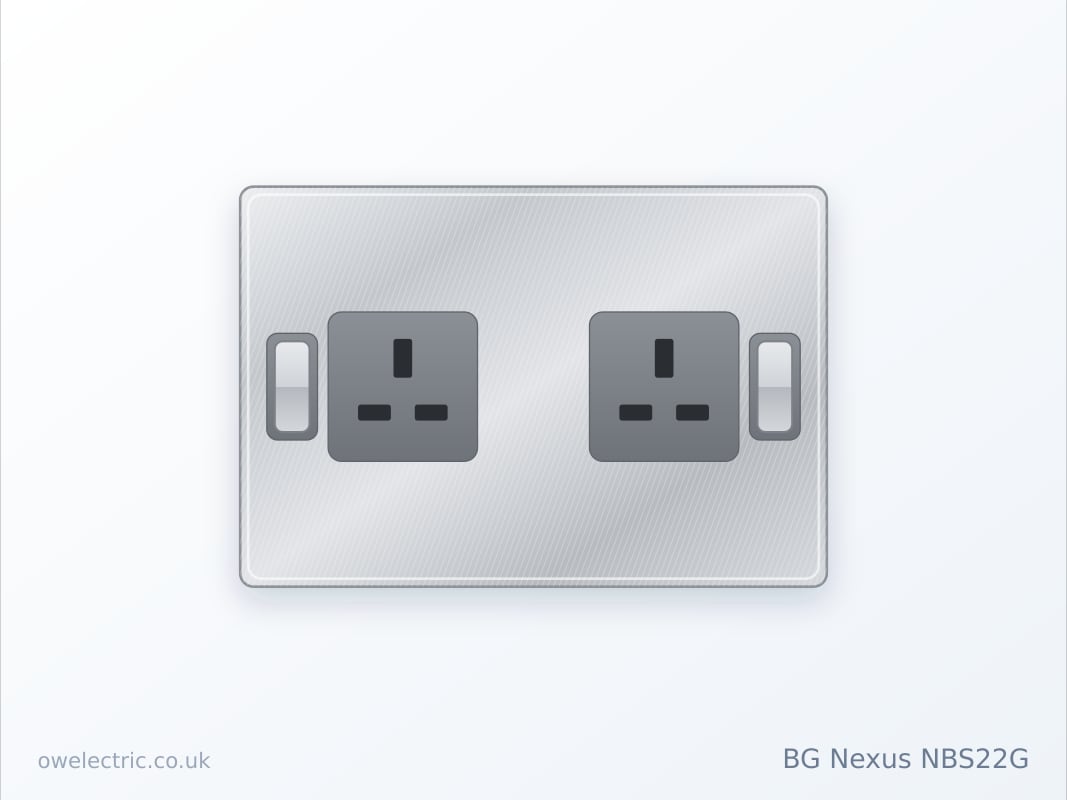 BG Nexus NBS22G 2 Gang 13A Double Pole Switched Socket, Brushed Steel (NBS22G) sold online by OW Electric London