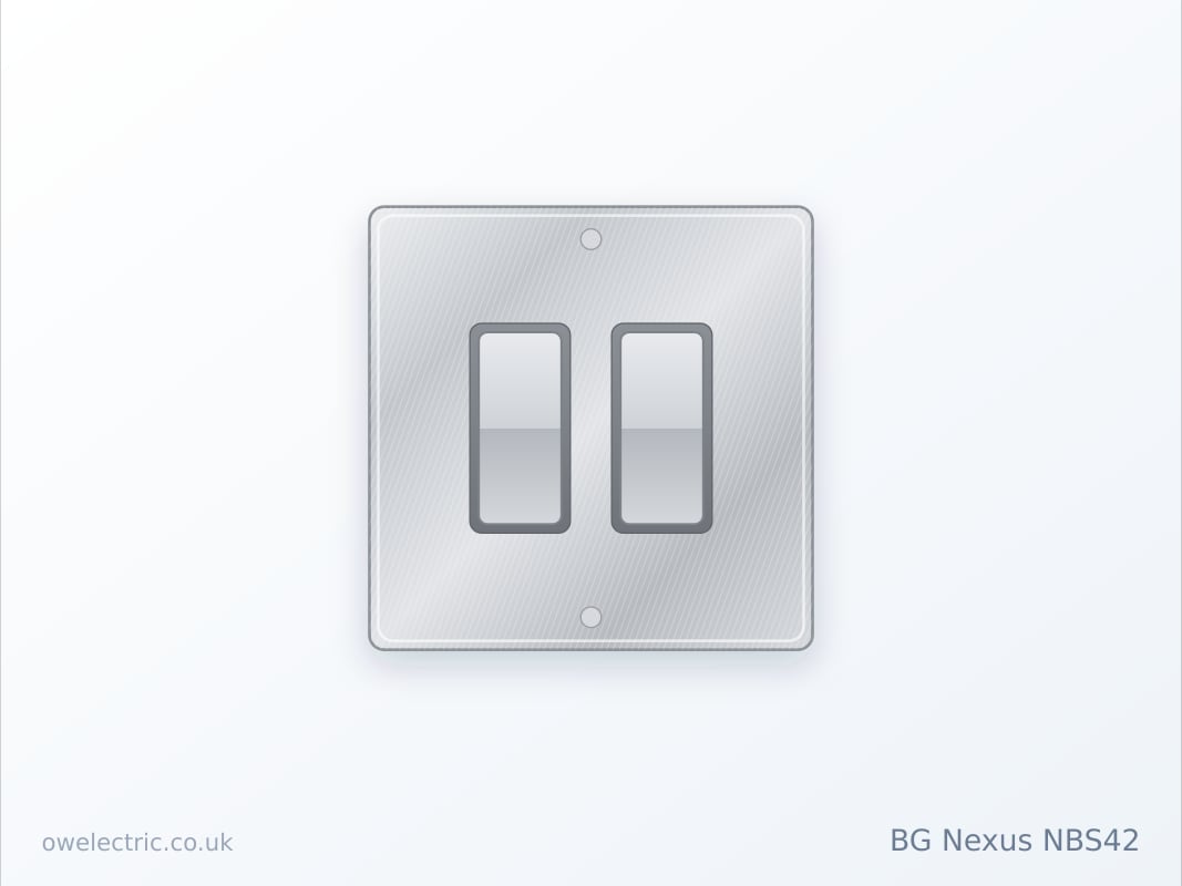 BG Nexus NBS42 2 Gang 2 Way 20A 16AX Light Switch, Brushed Steel (NBS42) sold online by OW Electric London